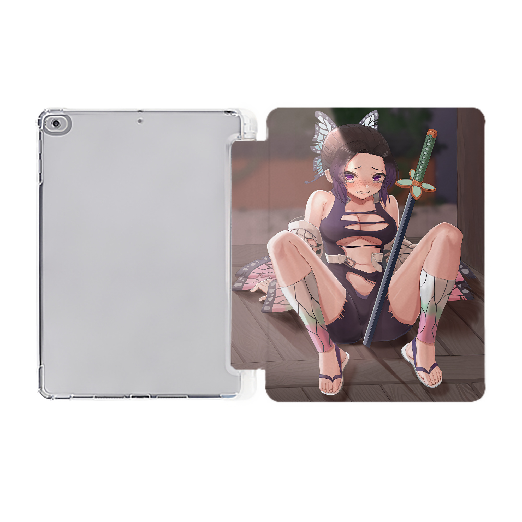 （画像用） 鬼滅の刃（きめつのやいば）蟲柱-胡蝶 しのぶ／こちょう しのぶ Kochou Shinobu IPad ケース ペン収納付き 三つ折りスタンド PUレザー×シリコン 対応機種9.5/10.5/10.9インチ